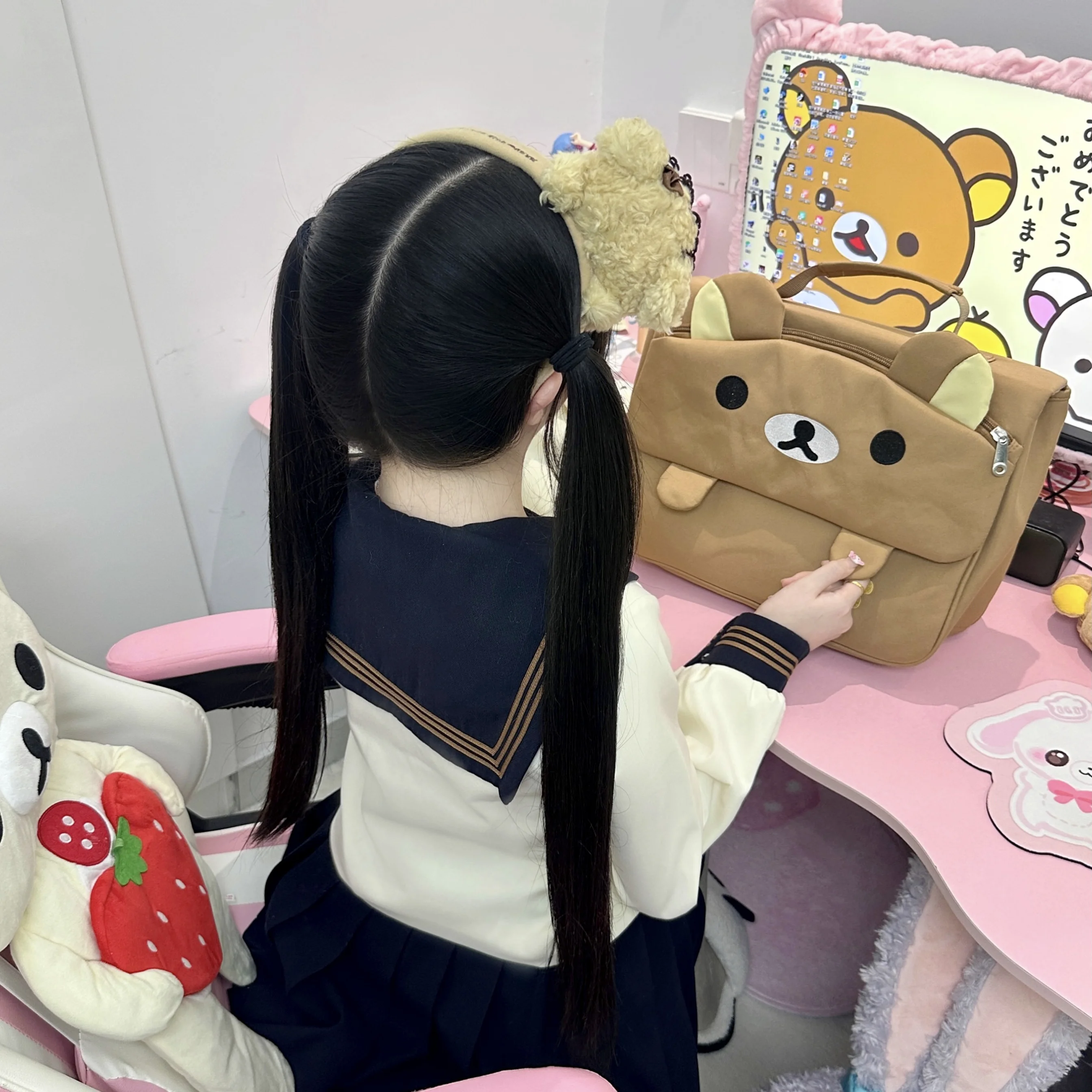 かわいいかわいいクマリラックマバックパック大容量アニメ漫画バックパックスタイリッシュな学生スクールバッグショルダーバッグ通学