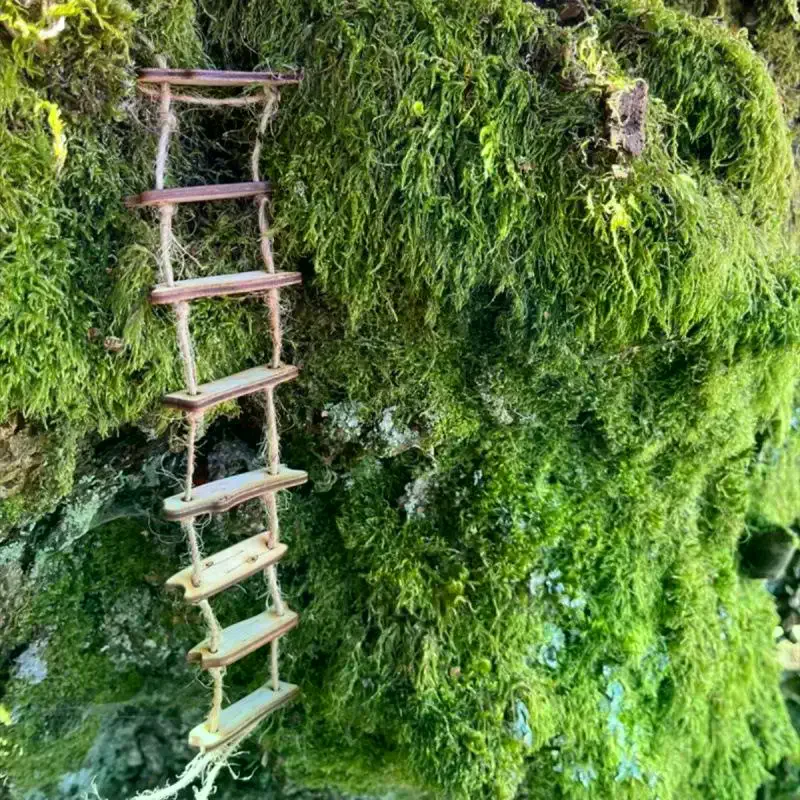 Photography Prop Accessory，Wooden Fairy Bridge Rope Ladder, for Home Courtyard & Mini Landscape Miniature Fairy Garden Decor 1pc