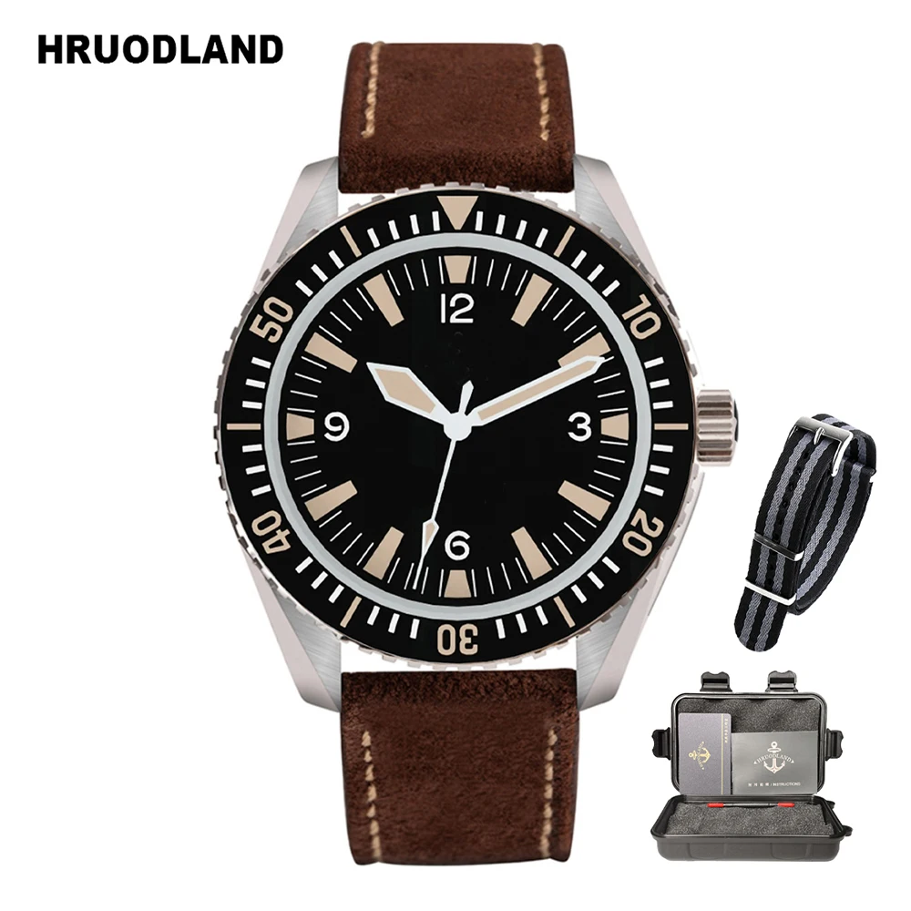 Hruodland F025 Retro Sport Herenhorloge HZ2565 Automatisch Mechanisch RVS Lederen Band Duikhorloge herenhorloge voor mij