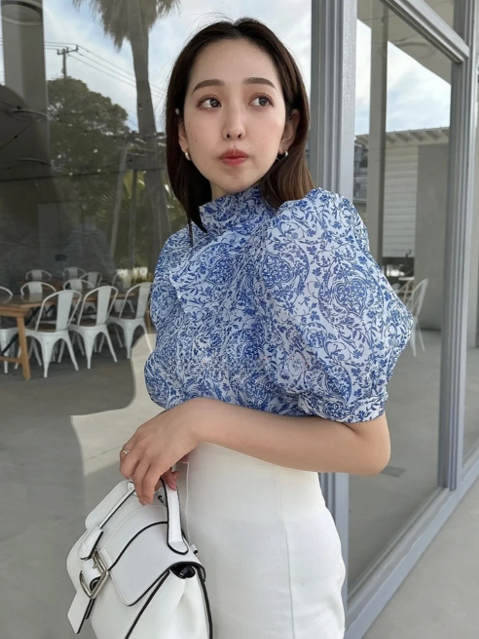 

New 2023 Colors Sweet Style Bubble Sleeve Knot Tie Dotted Chiffon Shirt Women's Fashionable Slim Fit Polyester Fiber