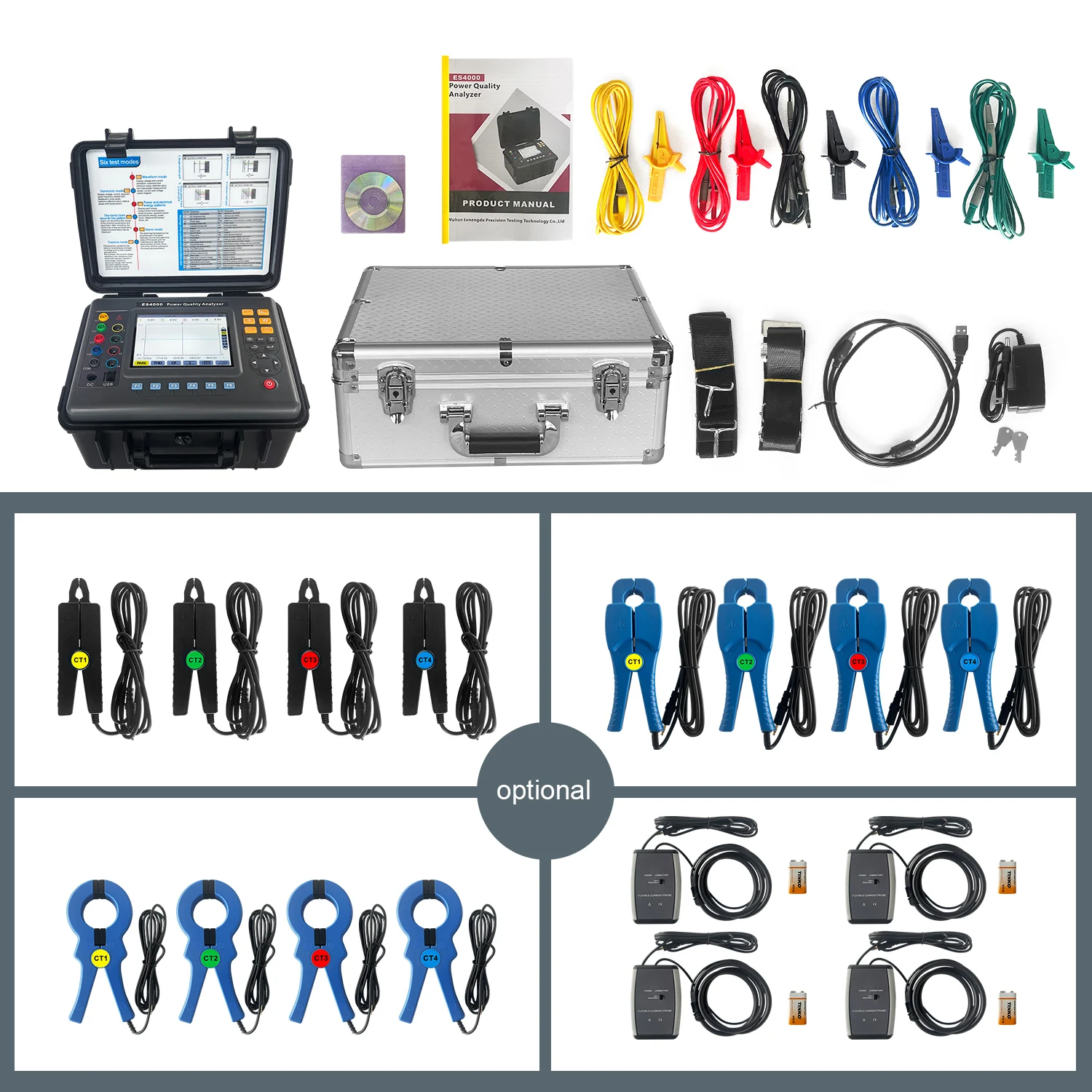 VLUUKE ES4000 Power Quality Analyzer 4-Channel Current & Voltage Measurement for Large-scale Power Grid System Detection