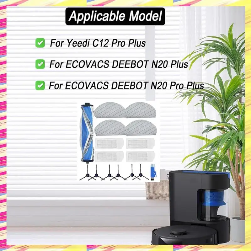 

ABJJ Accessories For ECOVACS DEEBOT N20 Plus Vacuum Cleaner Main Side Brush Hepa Filters Mop Pads Replacement Part Kit