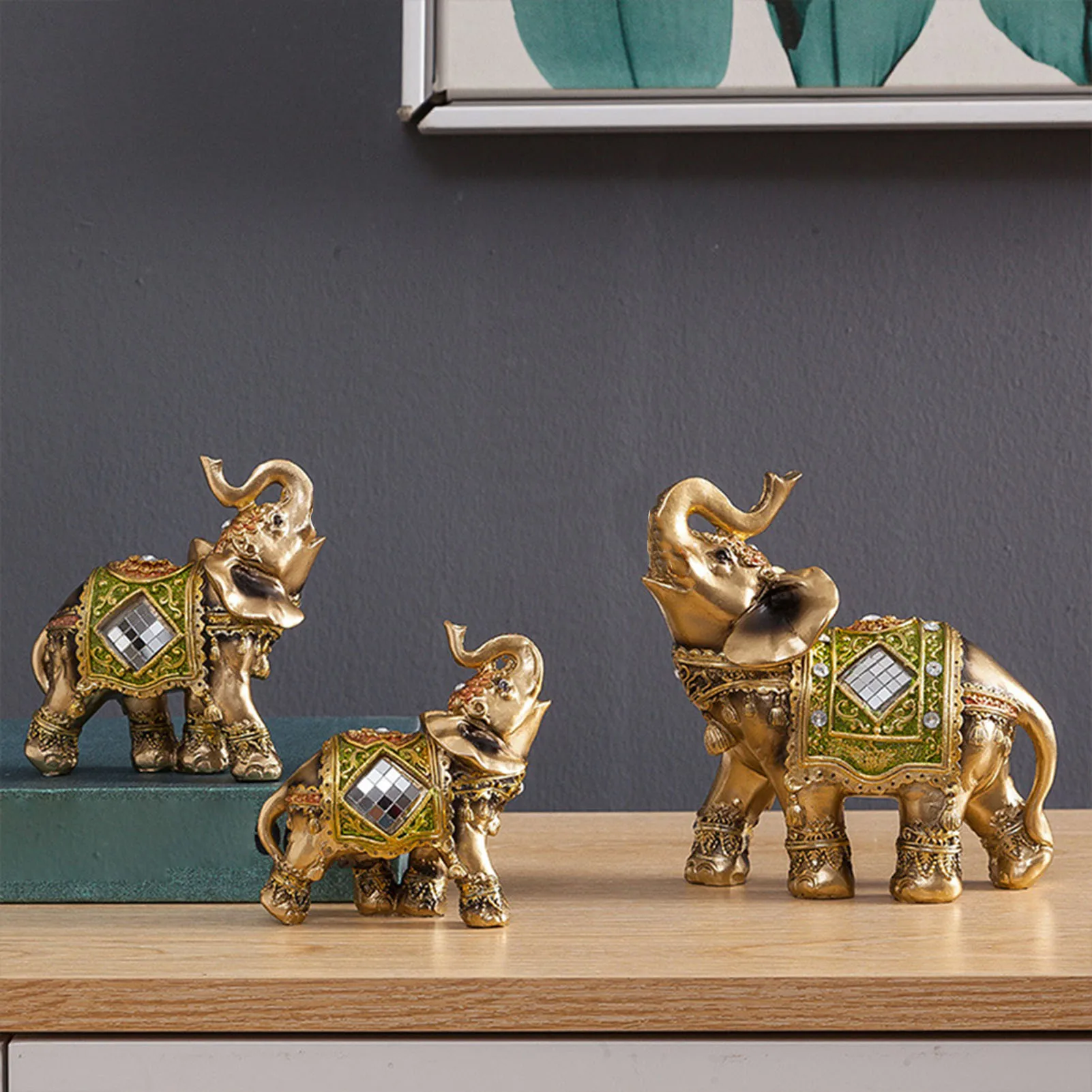 Lucky Elephant Decoration Statue Resin Elephant Ornaments for Living Room Bedroom Decor