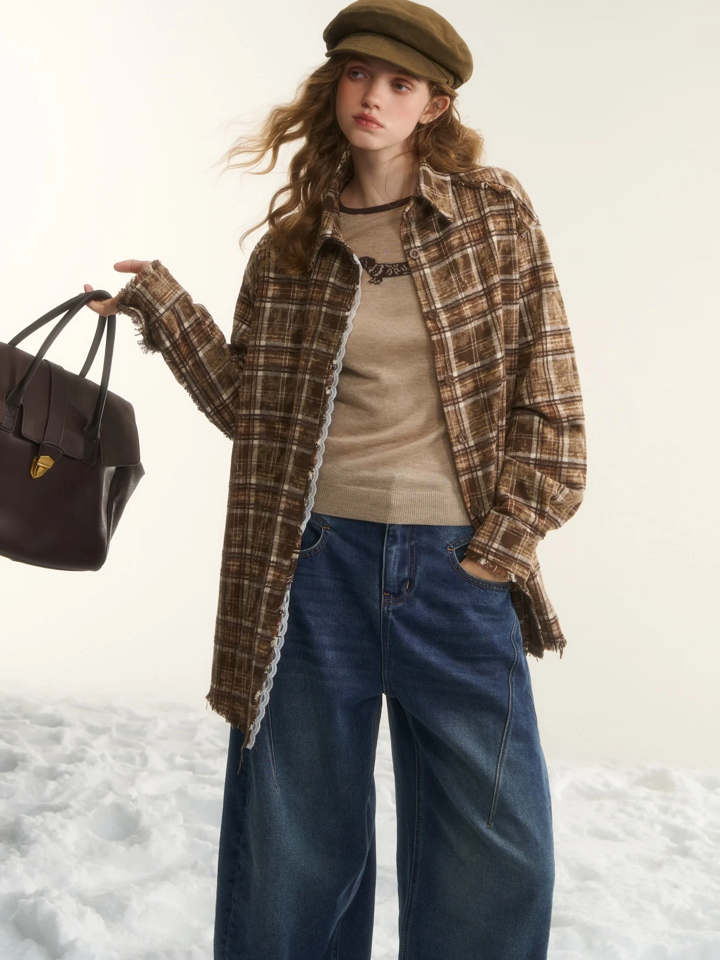 

Женский топ AsGony в стиле оверсайз, в клетку, повседневный, винтажный, в американском стиле, с кружевными вставками, износостойкий, с длинными рукавами