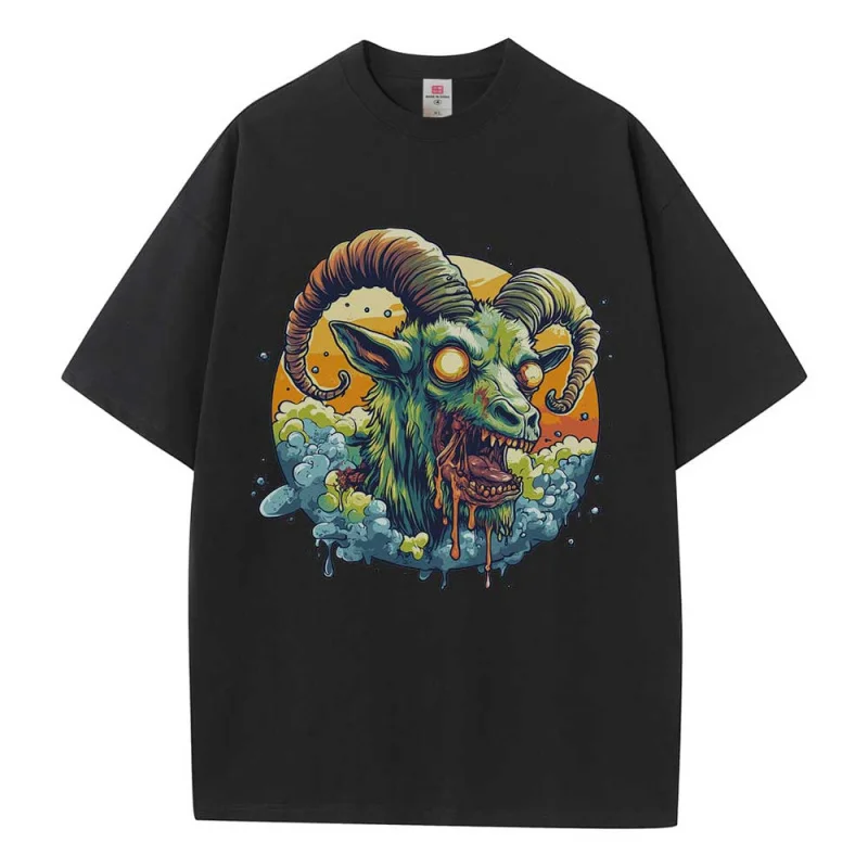 Cotton Baggy T Shirt Graphic Tees Dropped Shoulder Oversized Short Sleeves Designer Clothes Zombie Goat Graphic Unisex Tops