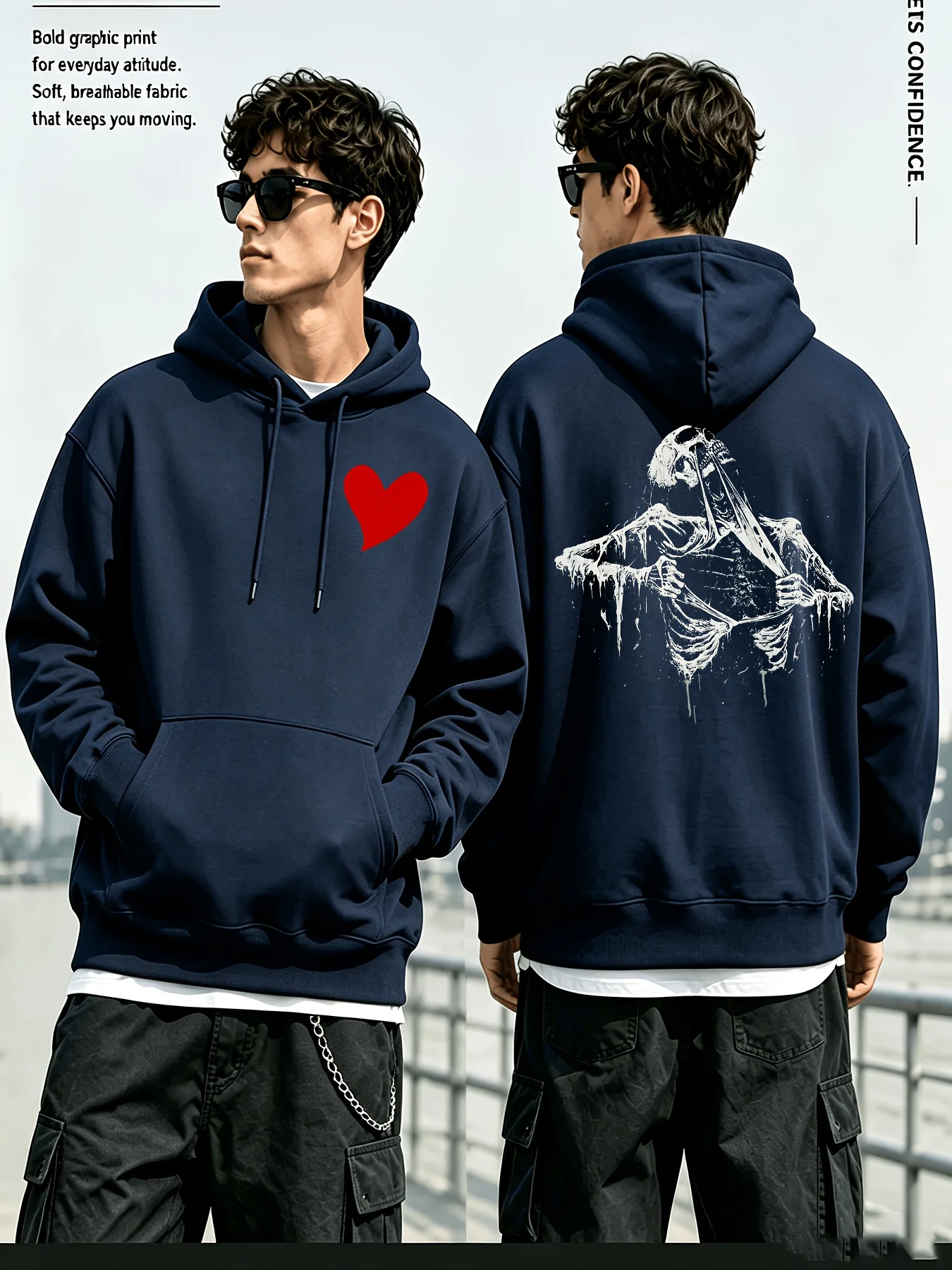 Men's Loose Hooded Sweatshirt, Extended Drawstring Shoulder Kangaroo Pocket Pullover Hoodie, Daily Casual Basic Top