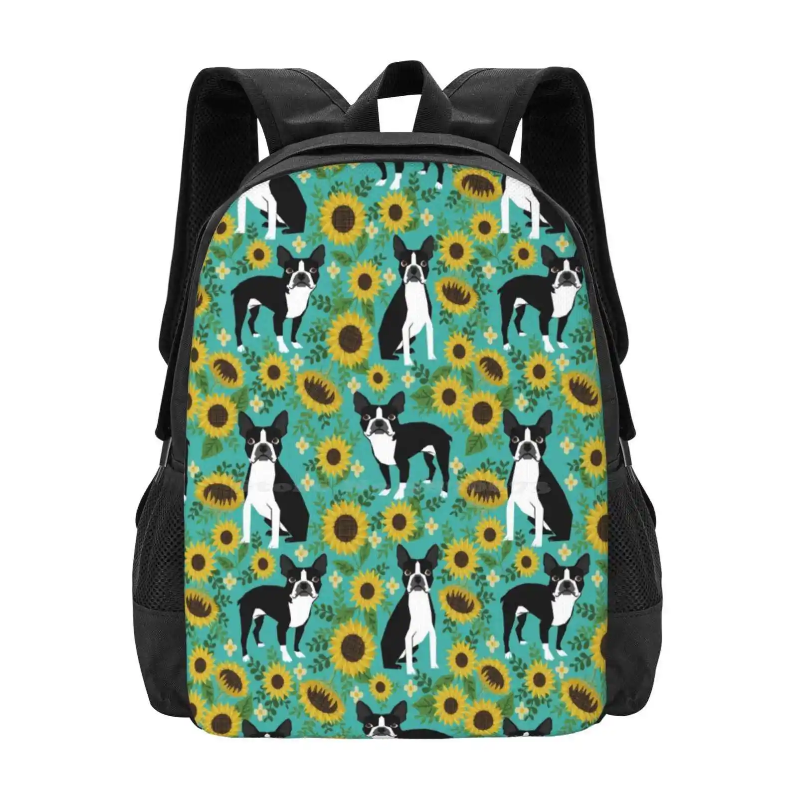 

Boston Terrier Sunflower Floral Dog Breed Pet Portrait Pet Friendly Pattern Dogs Gifts Hot Sale Schoolbag Backpack Fashion Bags