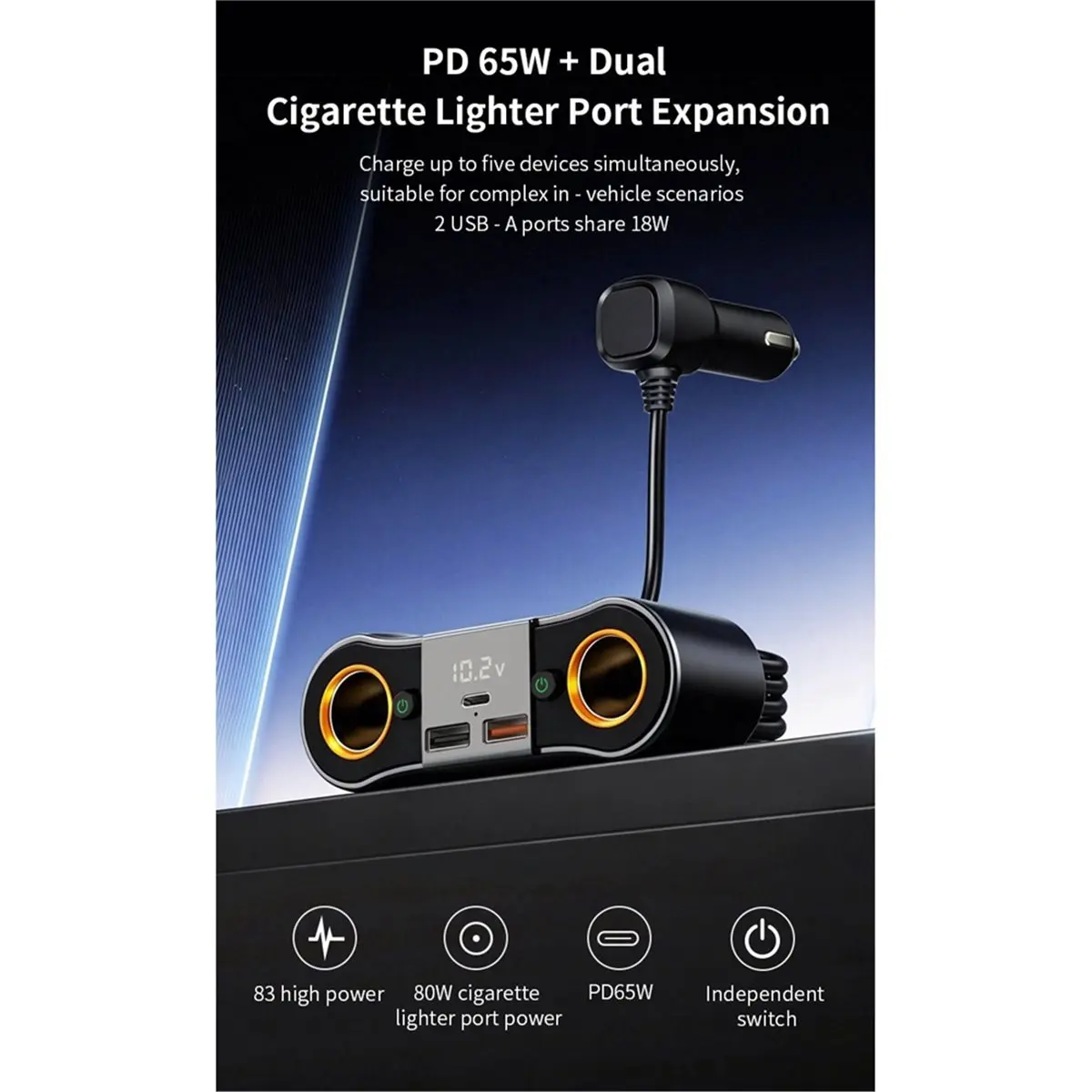 update. PD65W Car Cigarette Lighter Socket Splitter Plug LED Dual USB Phone Fast Charger Adapter Car Cigarette Lighter Cable