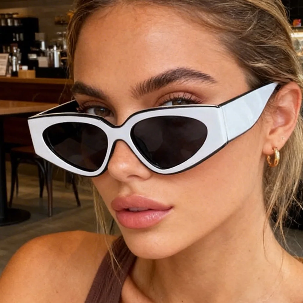 Vintage Patchwork Kleine Cat-Eye-Sonnenbrille für Damen Neue Mode Kleine Schwarz-Weiß Verlaufsgläser Trendige Sexy Sonnenbrillen