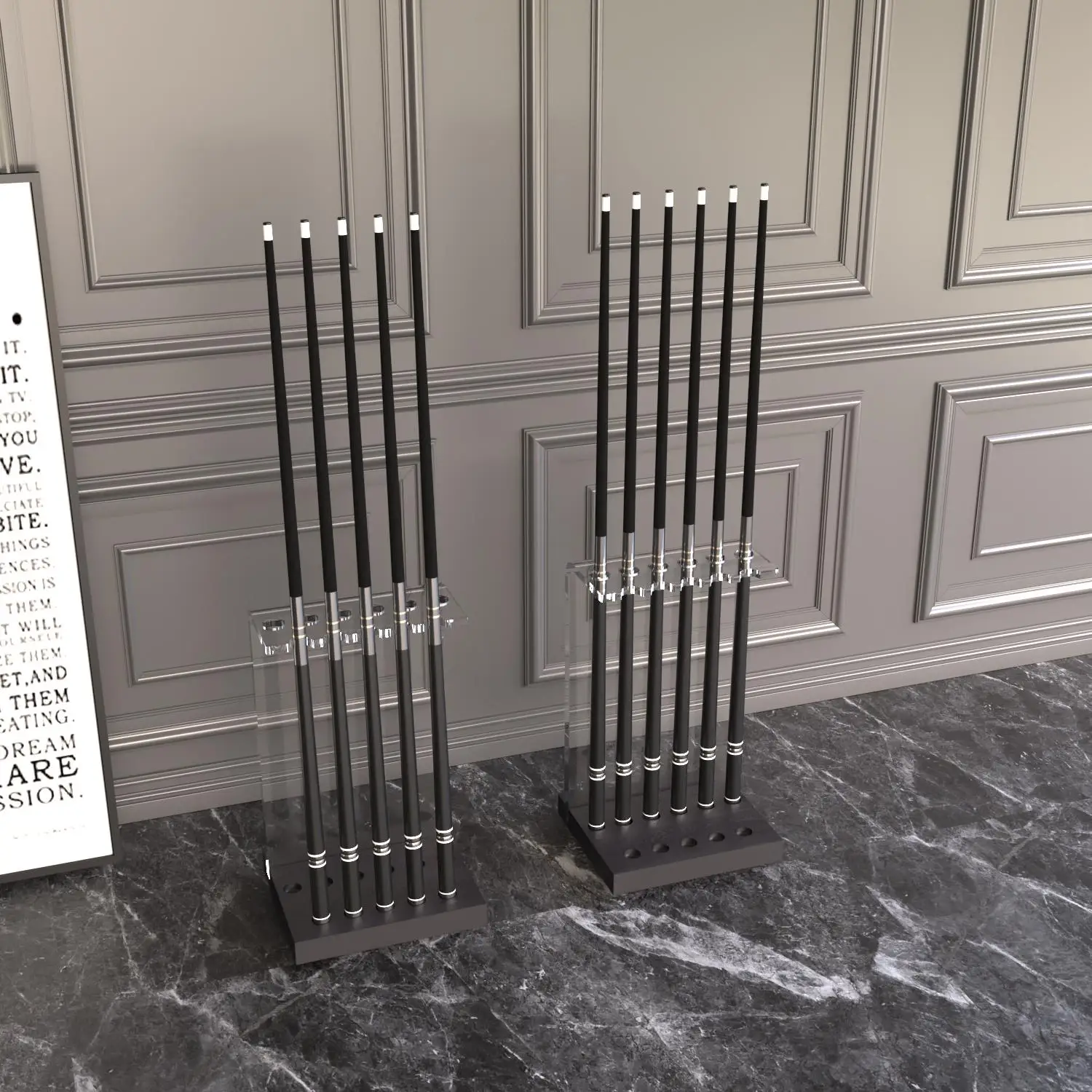 

Acrylic suspended billiard club storage rack floor type