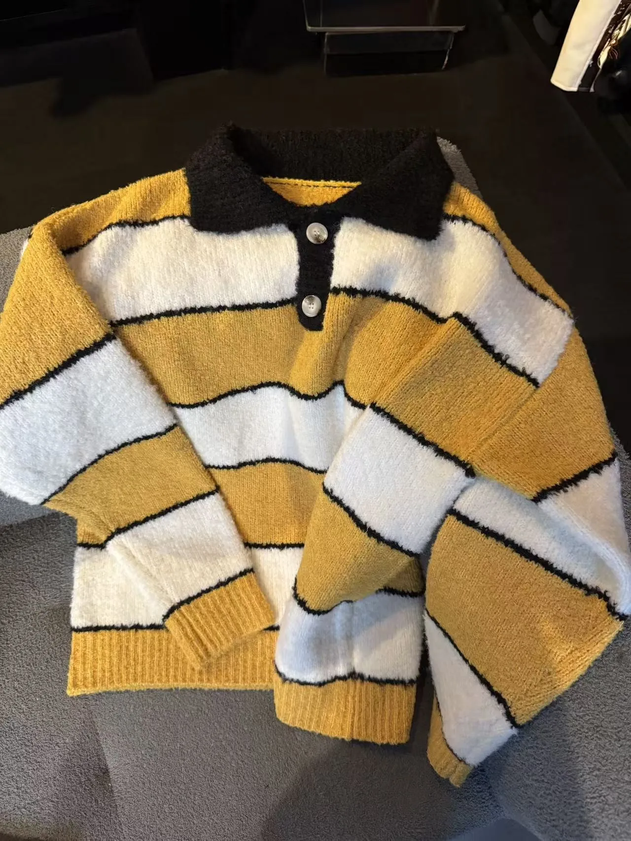 Men's Women's Long Sleeve Sweaters American Style Retro Striped Contrast Color Fashion Polo Collar Sweaters Color Matching Tops