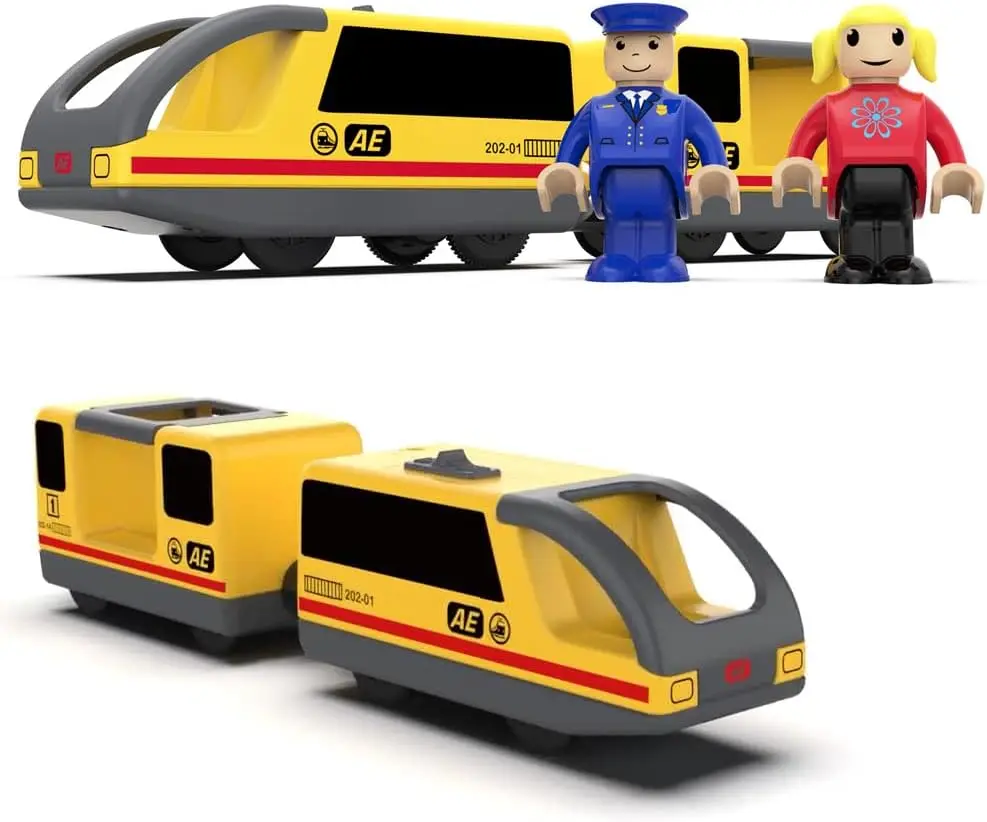 Tren con pilas (conexión magnética) - Potente tren de motor compatible con Thomas, Brio, Chuggington - Juguete para niños pequeños