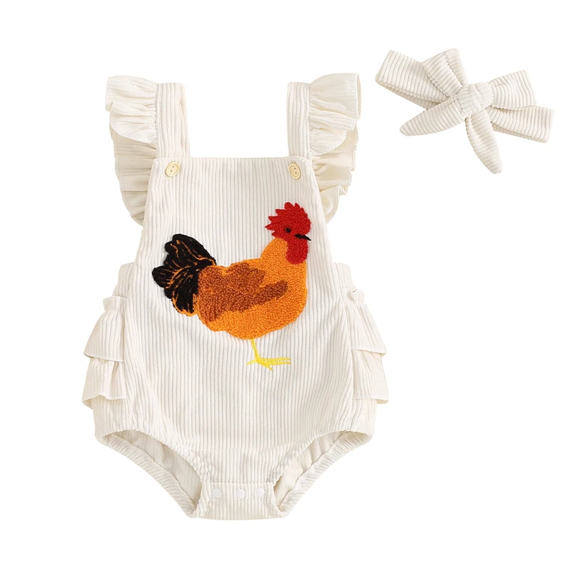 

Baby Boy Girl Summer Clothes Corduroy Romper Sleeveless Farm Chicken Bodysuit Overalls Cute Newborn Outfits