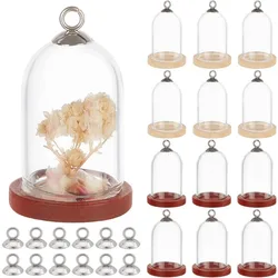 12 Sets Glass Dome Cloche with Bead Cap Pendant Bails Clear Glass Dome Display Case with Wood Base Glass Vial Pendant Charms