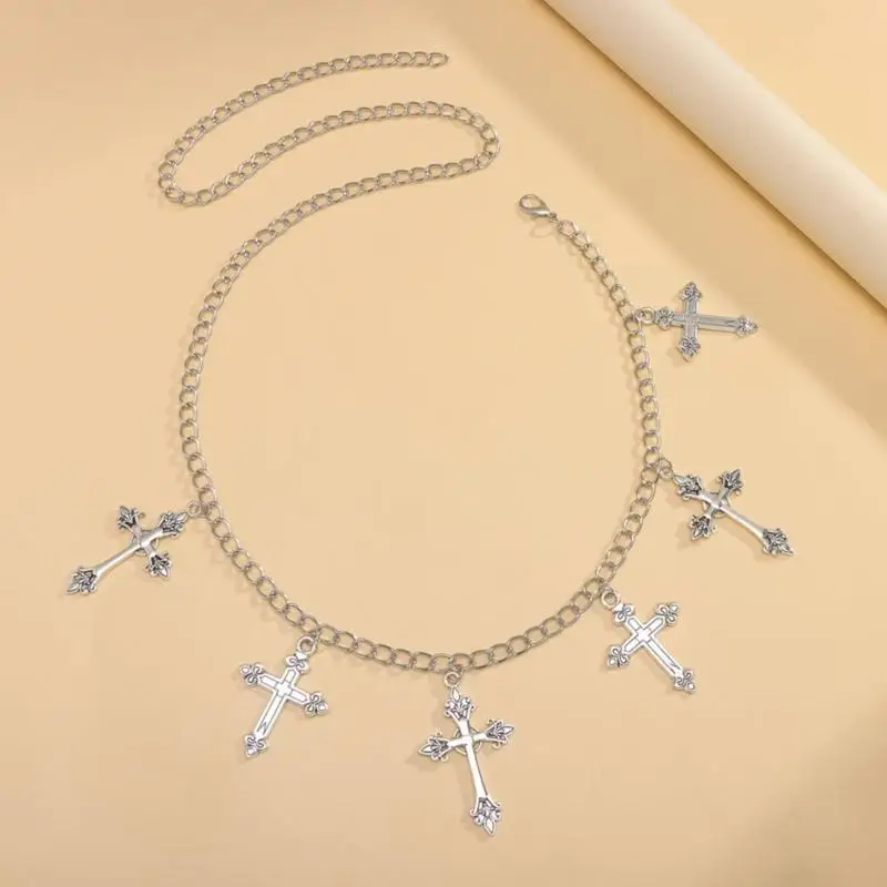 

652F Stylish Metal Crosses Body Chain Charm Waist Chain Trendy Unique Body Chain for Parties and Beach Outings
