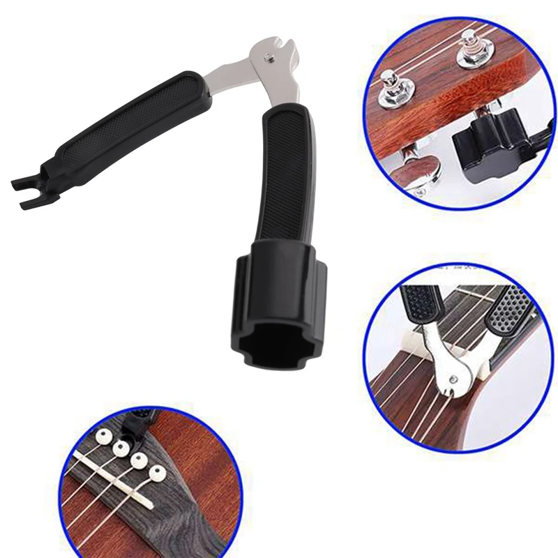 1Set Gitaar String Brancard Zeshoek Metalen Moersleutel Multifunctionele Gitaar Snaarwinder Zwart