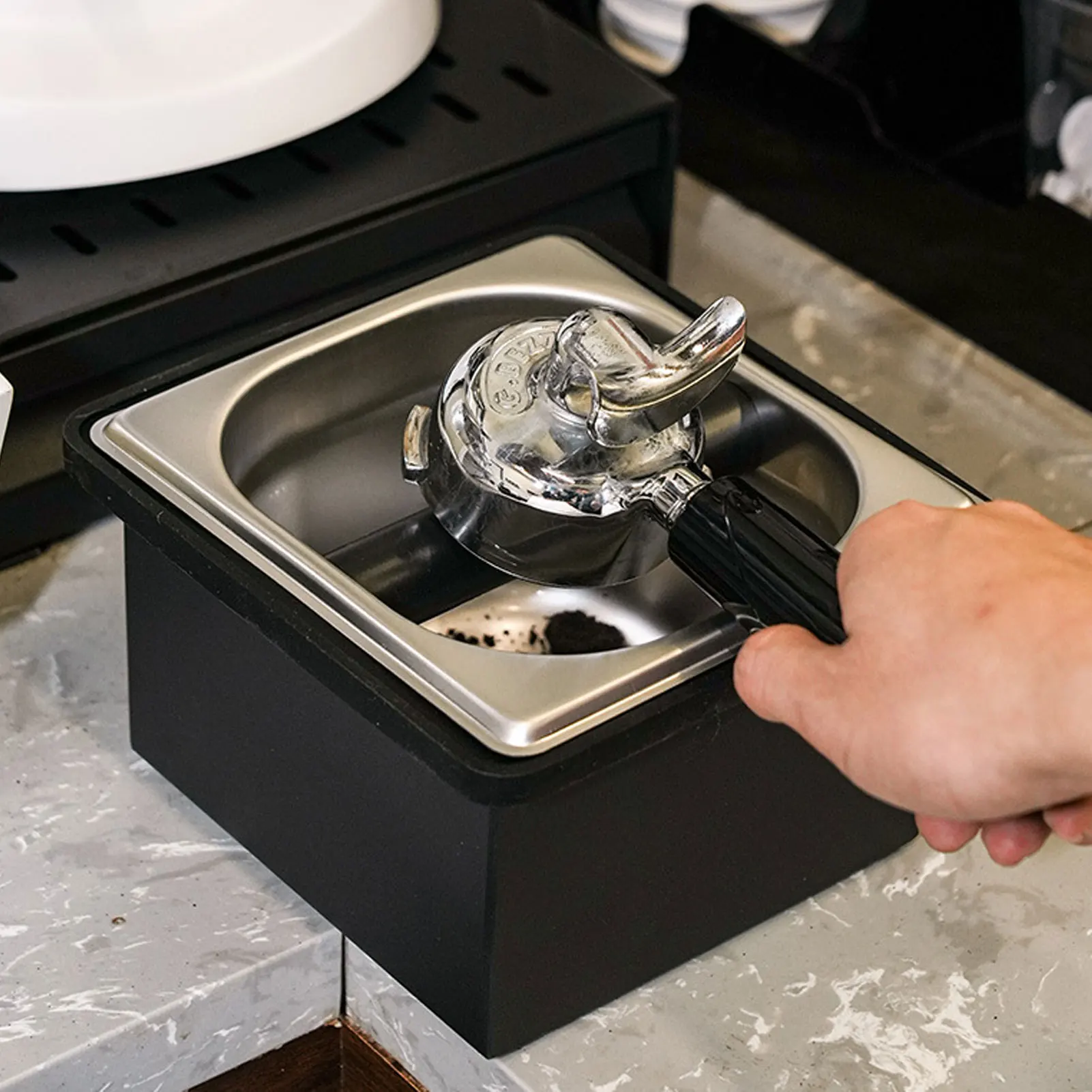 

Coffee Knock Box Rubber Coffee Box with Removable Stainless Steel Ground Container for Cafe Bar Knock Box for Coffee Ground