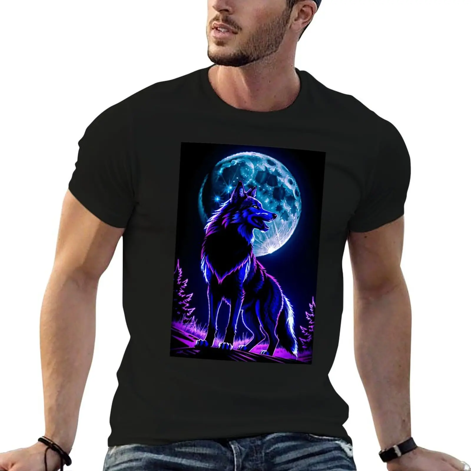

man Style T-Shirt shirt graphic Art Moon Blacklight Full shirt Night t t luxury man The In Wolf