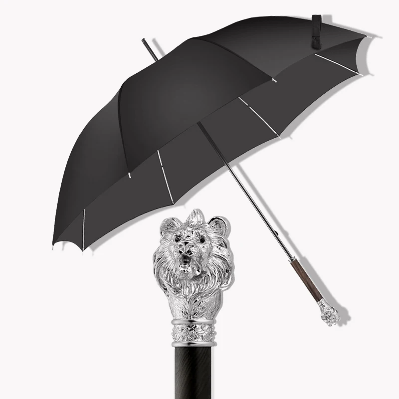 Retro Luxury Long Handle Umbrella Creative Lion's Head Sunny Umbrellas Men Business Umbrella Outdoor Travel Car Parasol Gifts