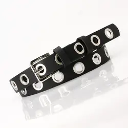 Trendy Eyelet Belt for Jeans Stylish Women's Faux Leather Belt with Metal Buckle Adjustable Length Thin Pants for Jeans