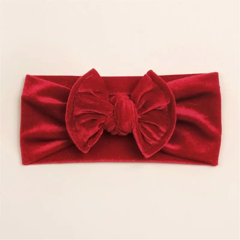 

652F Velvets Bow Baby Headbands for Girl Bowknot HairBand Elastic Infant Turban