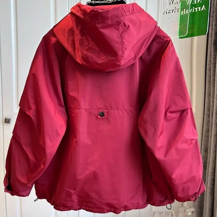 2025 primavera e outono nova jaqueta feminina viajando solto com capuz quente jaqueta à prova de vento