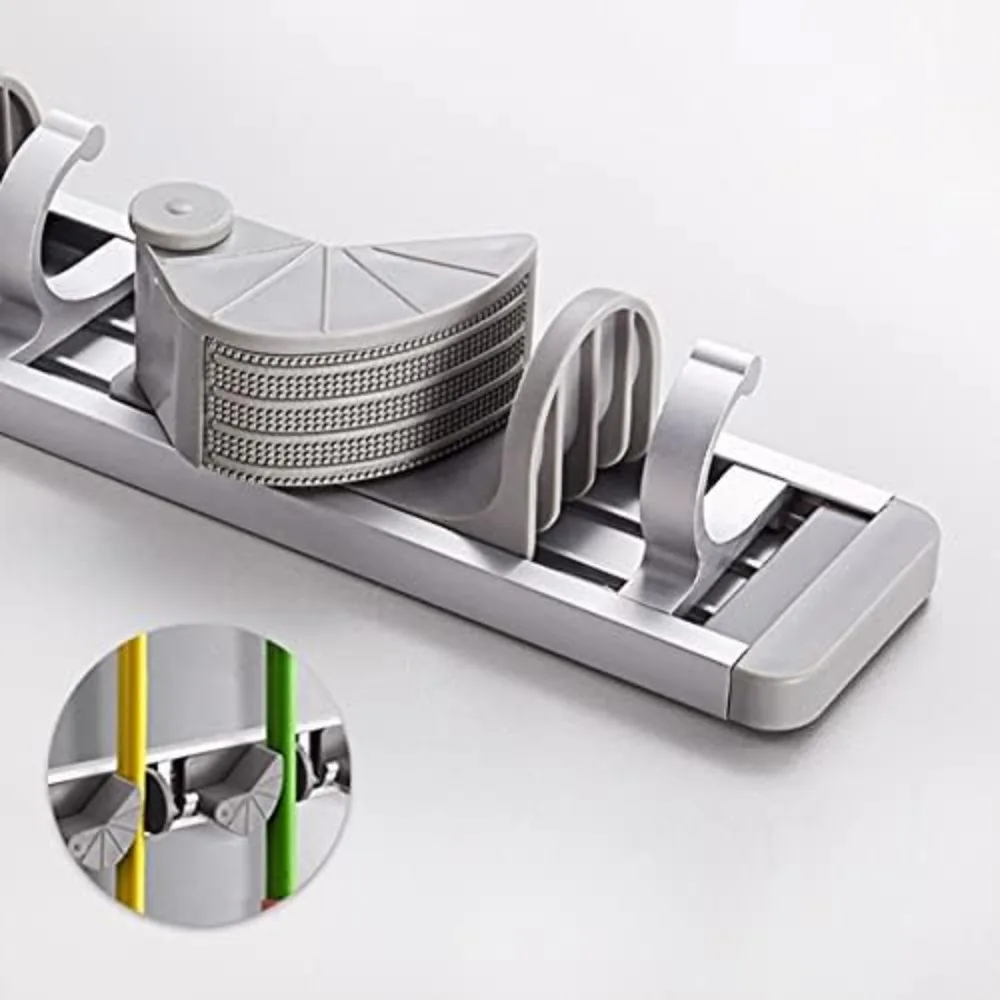 حامل ممسحة ومكنسة مثبت على الحائط من الفولاذ المقاوم للصدأ لحلول تخزين المنزل والفندق #4