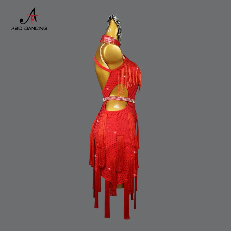 New Red Latin Dance Suit Competition Tassel Clothing Ballroom Practice Wear Female  Sexy Skirt for Women Adult Sport Party Samba