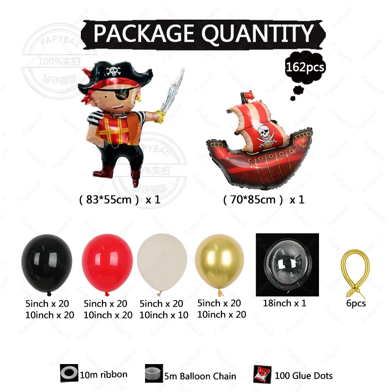 162Pcs Pirate Theme Balloon Garland Pirate Balloon Pirate Ship Helium Balls Halloween Decorations Boys Birthday Party Supplies