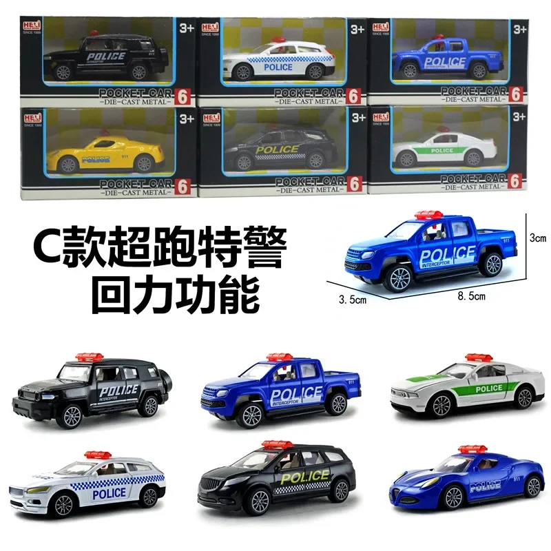 1PCS 1:60 Alloy Pull Back Police Car Model Doll Machine Toy Capsule Decoration Car Model