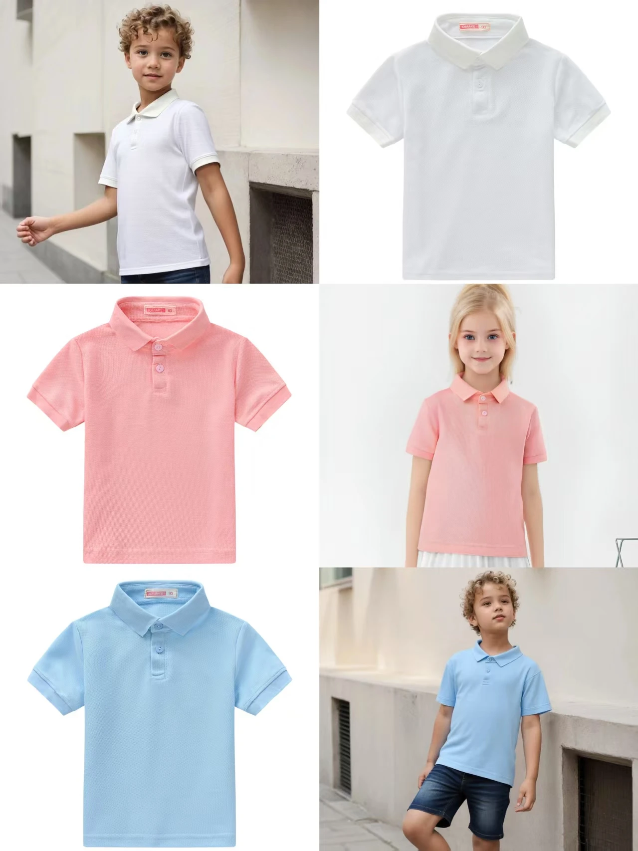 Summer Boys and Girls Solid Color Short Sleeved T-Shirt Top, Children's Fashion Lapel Short Sleeved Polo Shirt, Formal Student O
