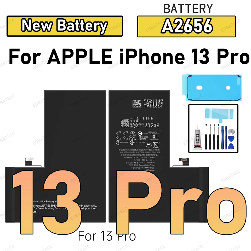 Batería de repuesto 100% nueva de cero ciclos para iPhone 13 1821 mAh, 13 mini 2406 mAh, 13 Pro Max, herramientas gratis 3