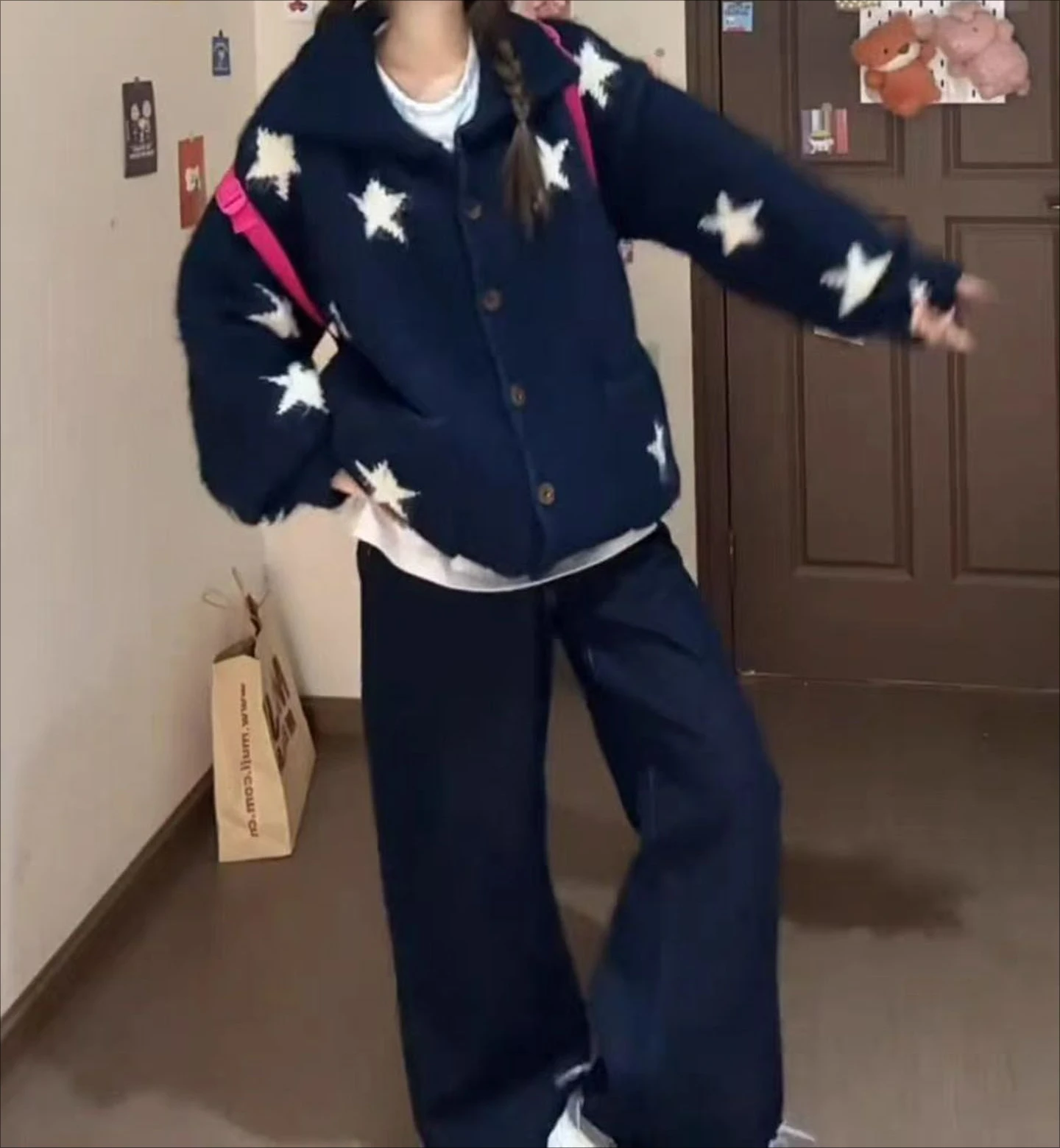 

Жаккардовый вязаный кардиган с лацканами и карманами, женский ранний осенне-зимний новый ленивый модный свободный и тонкий пальто