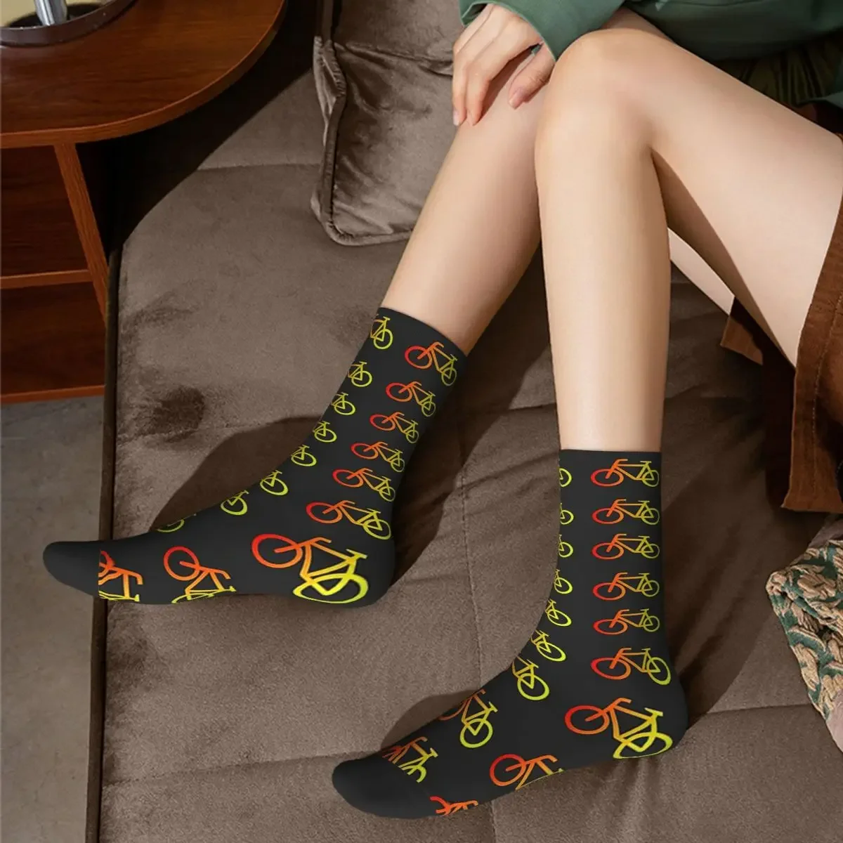 Bike Pattern (Warm Colors) Socks Harajuku High Quality Stockings All Season Long Socks Accessories for Man's Woman's Gifts