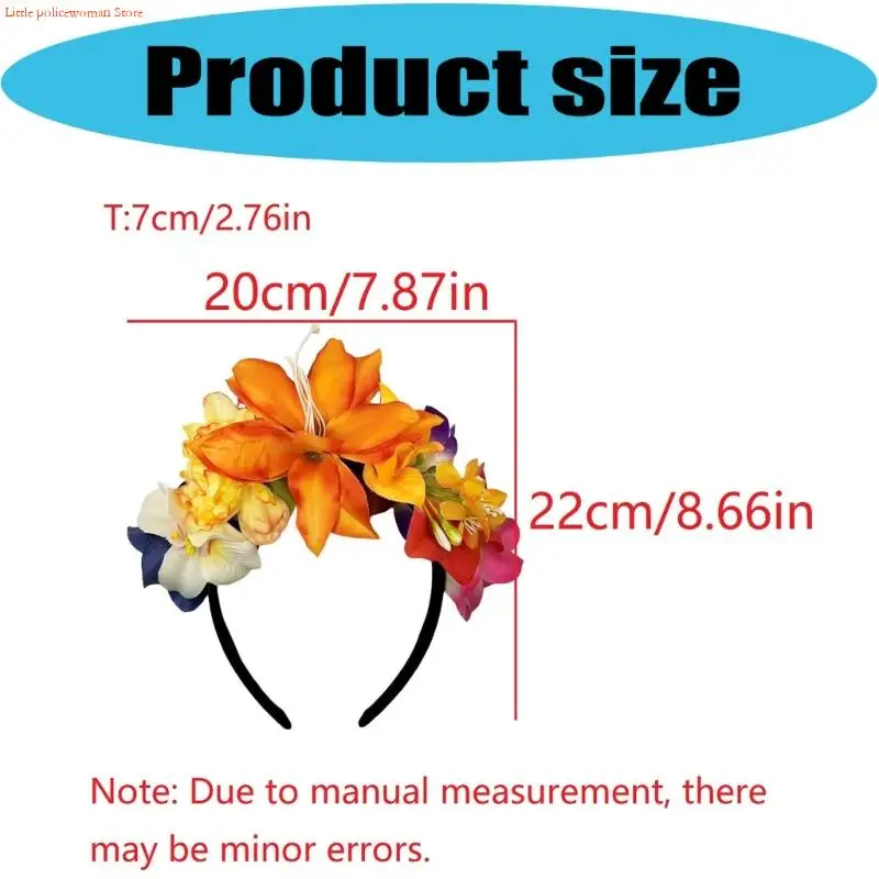 F92D Ngày Chết Mũ Trùm Đầu Halloween Cincos Mayos Trang Phục Hóa Trang Hoa Vương Miện Người Mexico Mũ Trụ Dành Cho Nữ Bé Gái