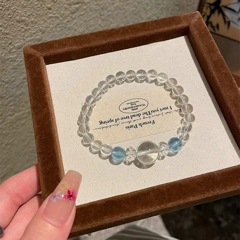 6mm 7mm 12mm High transparency white crystal natural navy blue bracelet helps communicate and soothe emotions