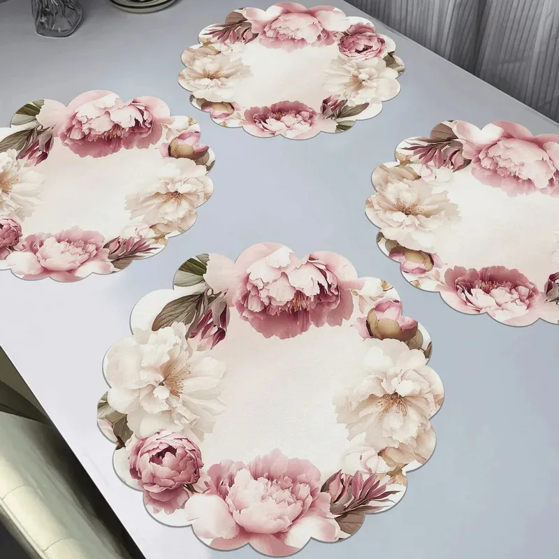 VIKAMA Four-Piece Peony Placemat Set Non-Slip, Heat-Resistant, Washable Mats Kitchen, Home, Parties, Weddings
