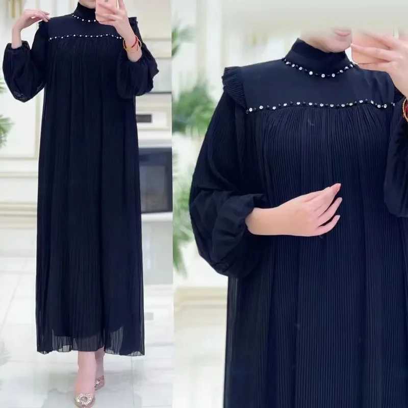 Elegante temperamento donne Dubai Abaya caftano turchia Islam abito musulmano Solid Lantern Sleeve Abaya per le donne caftano con cintura