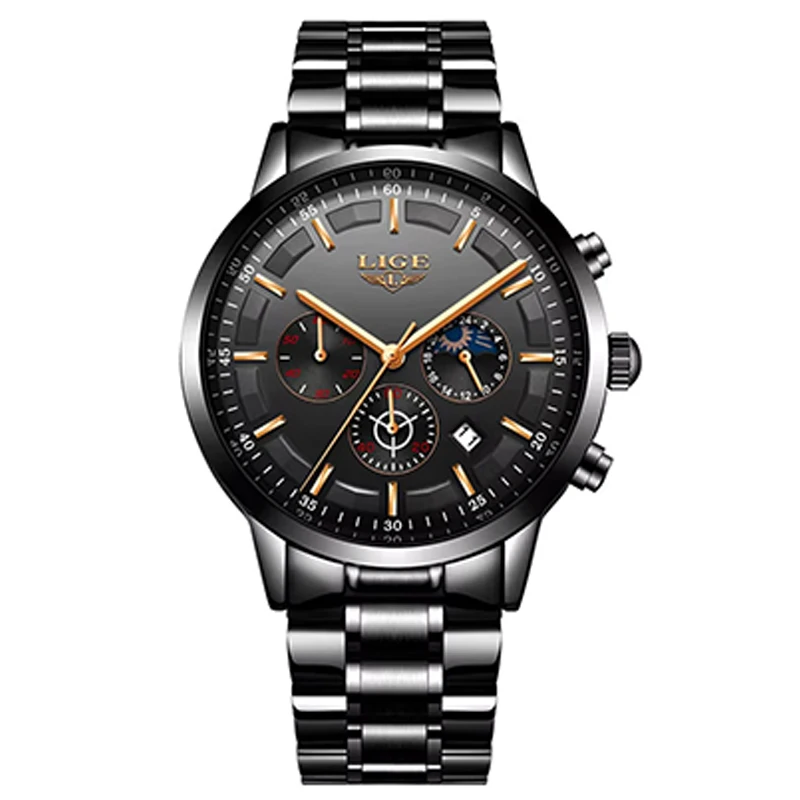 LIGE Fashion Sport Quartz Man Watch Top Brand Luxury Business Clock Watches for Men Waterproof Chronograph Relogio Masculino+Box