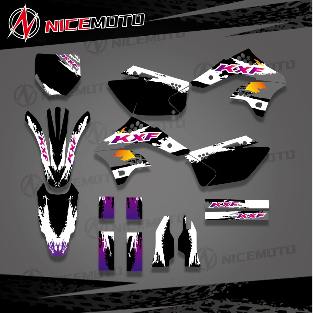 For Kawasaki KX250F KXF250 KX 250F KXF 250 2006 2007 2008 Full Graphics Decals Stickers Motorcycle Background Custom Number Name
