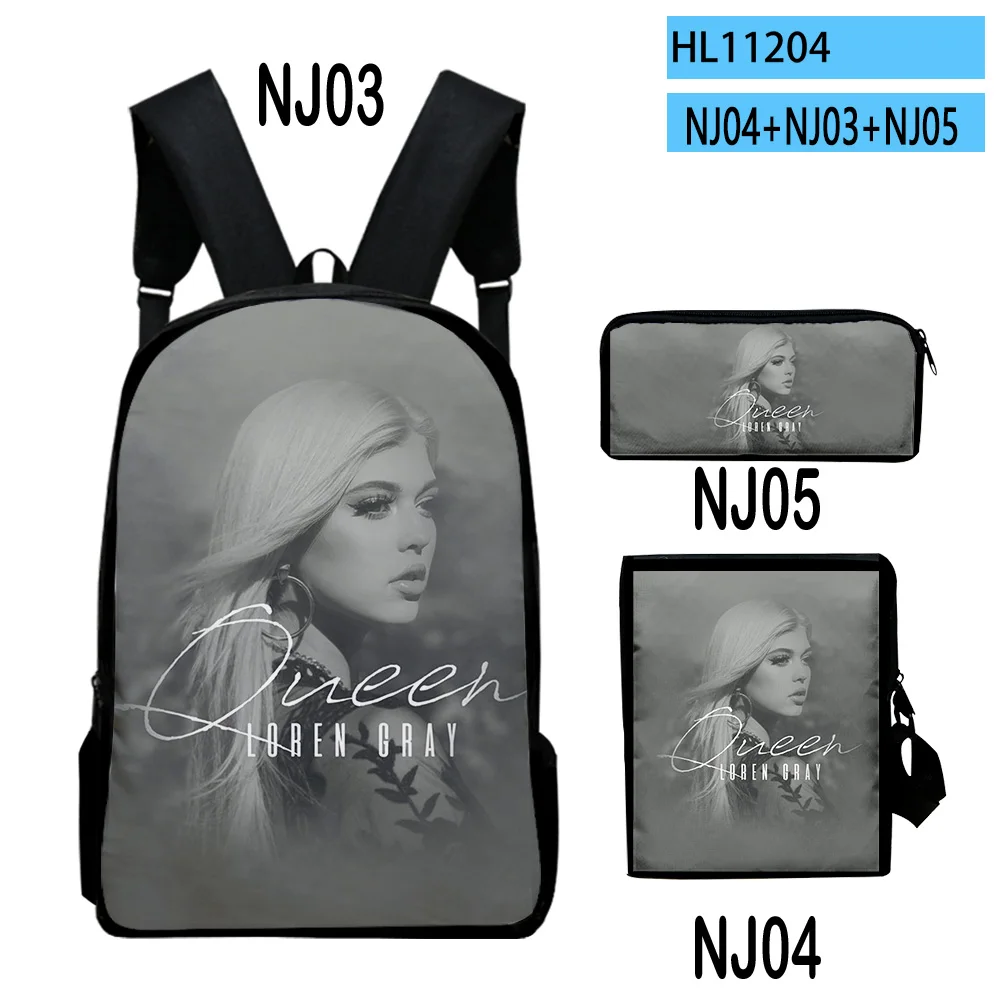 Classic Popular Loren Gray 3D Print 3pcs/Set pupil School Bags Laptop Daypack Backpack Inclined shoulder bag Pencil Case