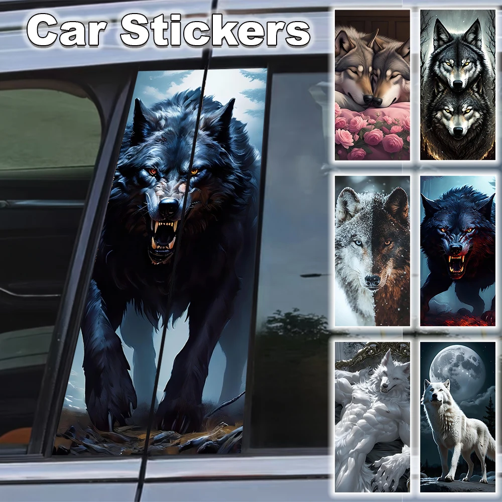 Car Sticker Car Wolf Moon B-pillar Cartoon Funny Animal Sunscreen DIY Car Center Pillar Cover Scratch Decorative Accessories
