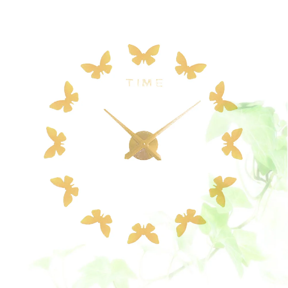 

Butterflies Patterned Acrylic Wall Clock Oversize Silent Decorative Clock Round Dial Suitable for Home Bedroom Living Room