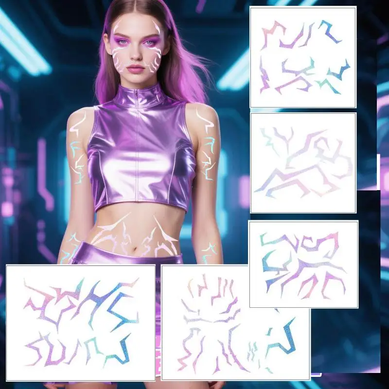 

5pcs/set Laser Kpop Demon Hunters Rumi Kang Temporary Tattoo Sticker Face And Body Tattoo Sticker For Halloween Party Gifts