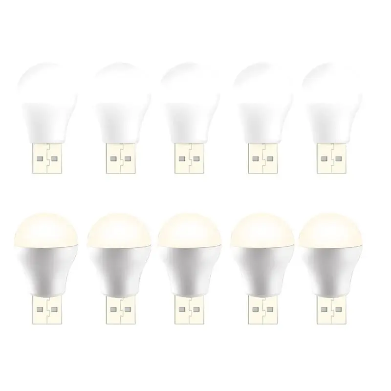10Pcs USB Plug Lamp Mini LED Night Light Power Bank Charging USB Book Lights Round Reading Eye Protection Lamp-ABIU