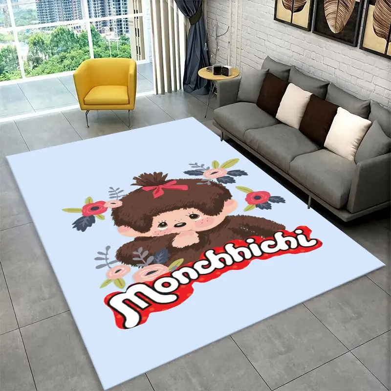 HD M-Monchhichi Cute Cartoon Monkey Holiday Carpet Rug for Bedroom Living Room Sofa Home Decor,Game Area Rug Non-slip Floor Mat