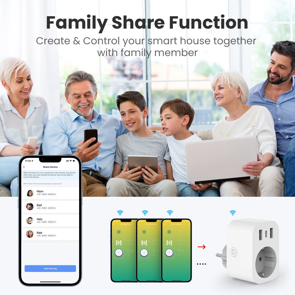 Tuya WiFi Smart Plug 16A EU Smart Socket AC Power Outlet USB Type C Phone Charger Home Appliance Works with Alexa Google