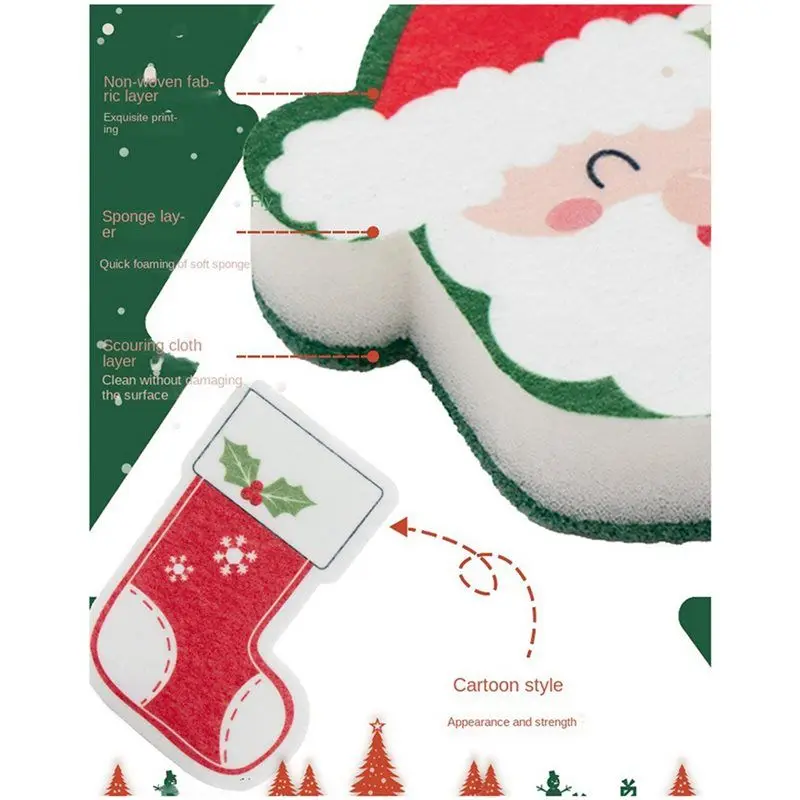 A85M 32 قطعة عيد الميلاد الإسفنج المطبخ المزدوج الوجهين طبق الإسفنج لغسل الأطباق سانتا شجرة عيد الميلاد الزنجبيل رجل