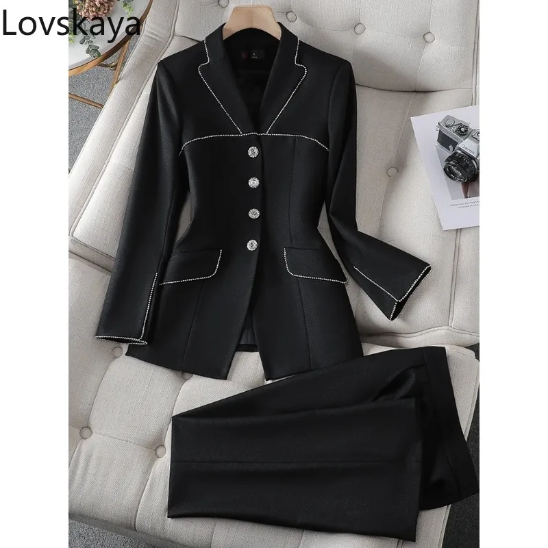 

Ladies Long Sleeve Business Work Wear 2 Piece Set Elegant Black Green Purple Blazer And Pant Suit Formal Women