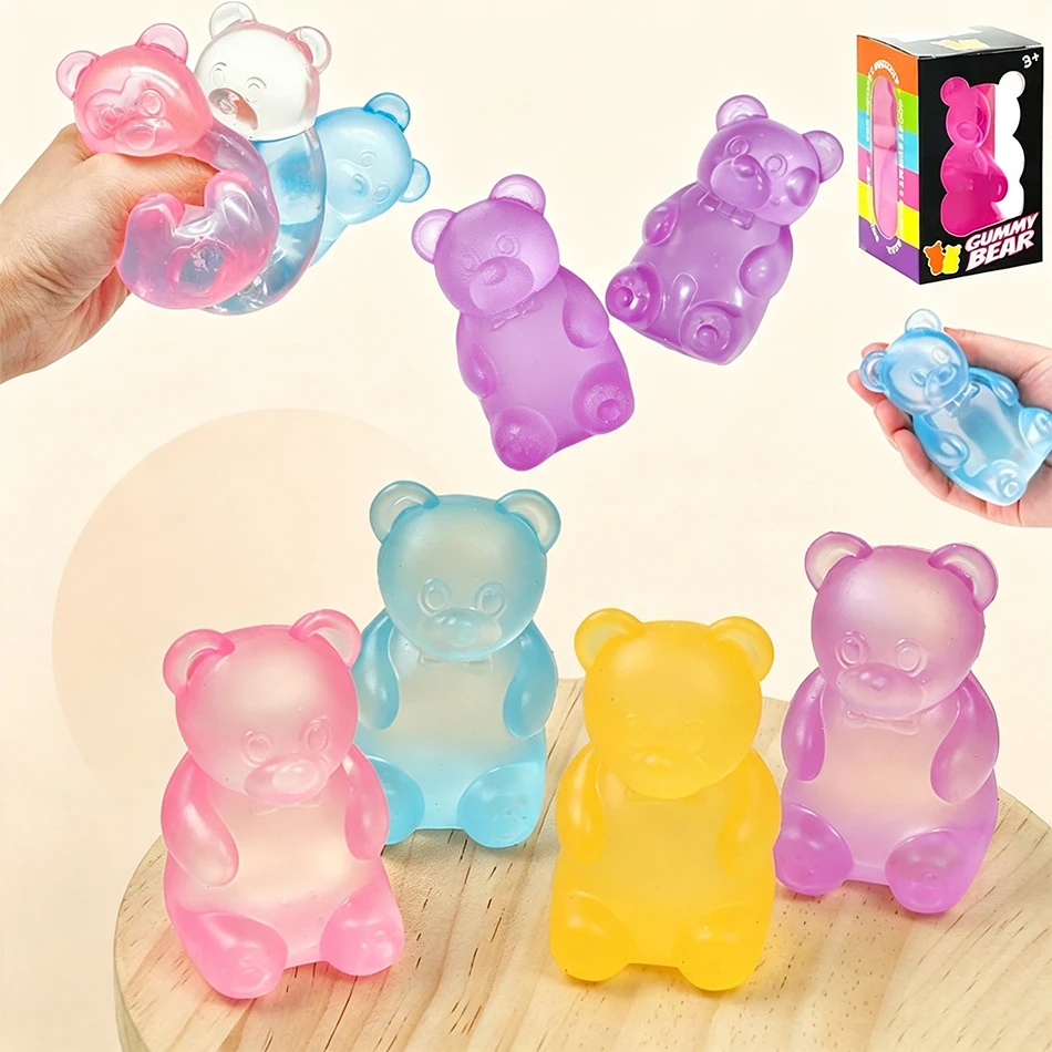 Stress Relief Anti Anxiety Soft Squishy Colorful Bear Slow Rebound Soothing Sensory Fidget Squeeze Toy Adults Desk Decor Gift
